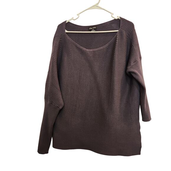 City Chic Long Sleeve Off Shoulder Rib Knit Pullover Lean In Sweater Gray 16 - Picture 1 of 8